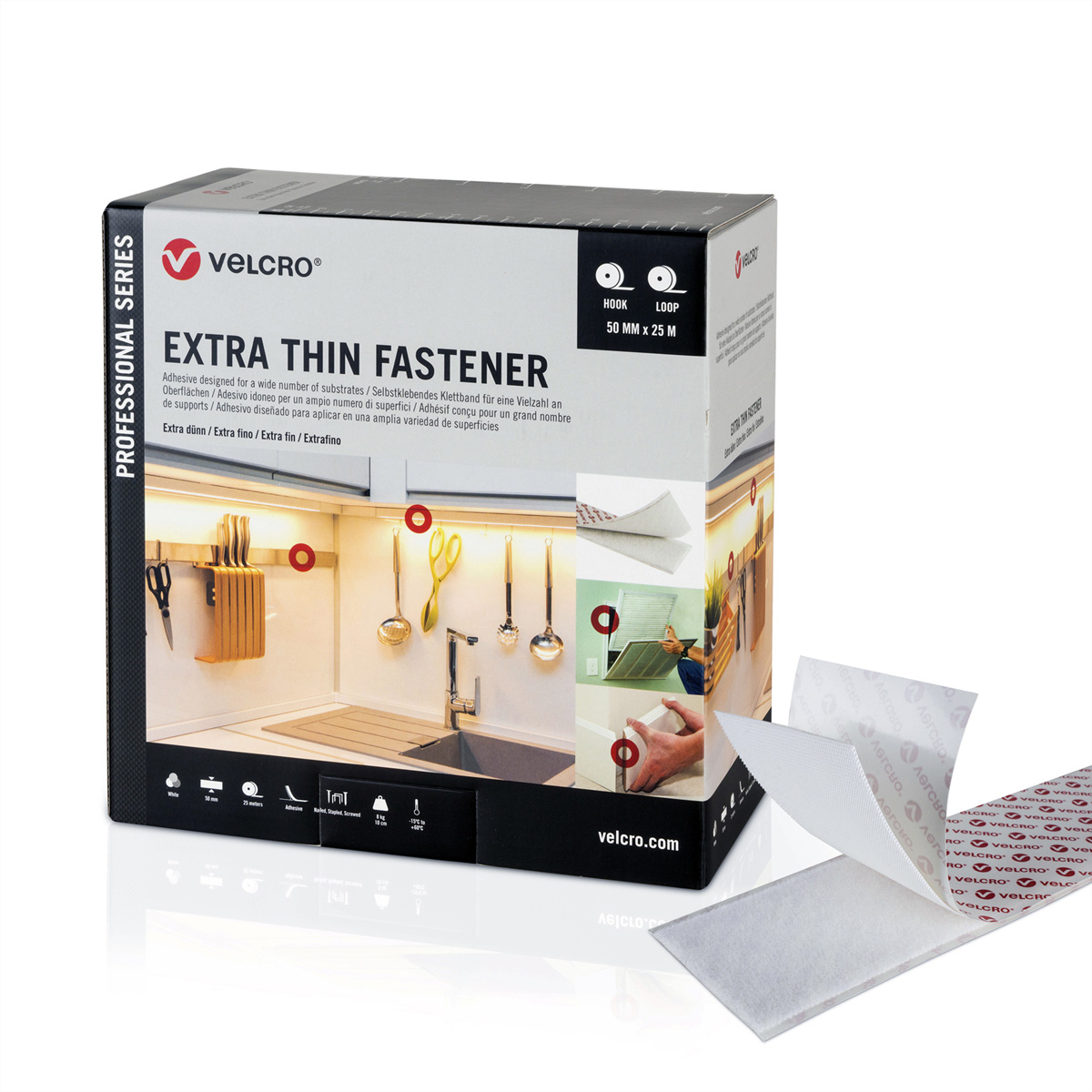 VELCRO® Extra Thin Fastener 25m Hakenband 25m Flauschband, Haken & Flausch 20mm 