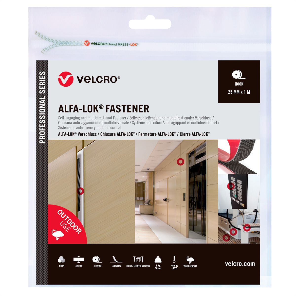 VELCRO® Alfa-Lok® Fastener 1m Hakenband 25mm schwarz