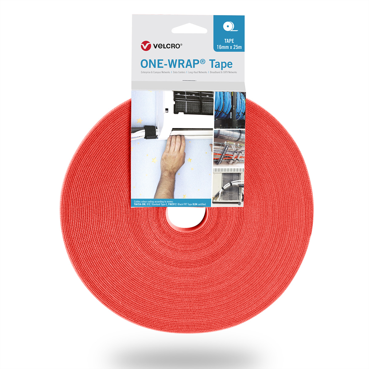 VELCRO® One Wrap® Band 16 mm breit, orange, 25 m Kennzeichnung und Befestigung
