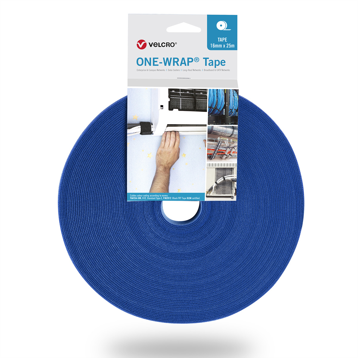 VELCRO® One Wrap® Band 25 mm breit, blau, 25 m Kennzeichnung und Befestigung