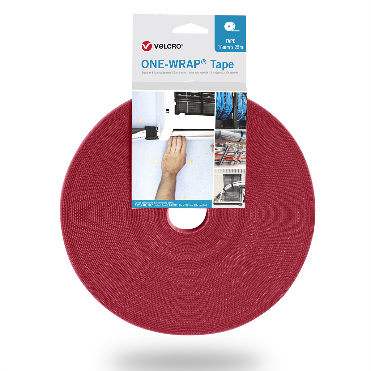 VELCRO® One Wrap® Band 30 mm breit, rot, 25 m Kennzeichnung und Befestigung