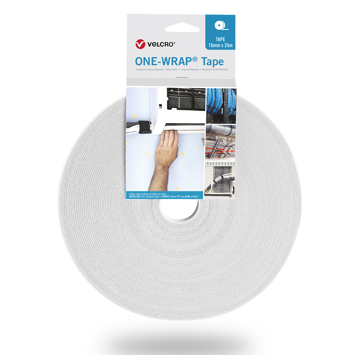 VELCRO® One Wrap® Band 50 mm breit, weiß, 25 m Kennzeichnung und Befestigung