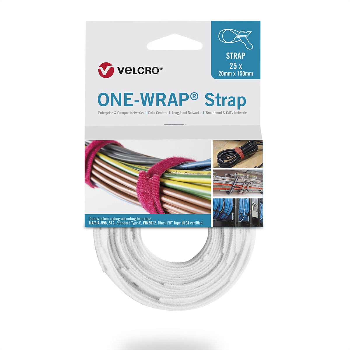 VELCRO ® One Wrap® Strap 13mm x 200mm, 25 Stück, weiß