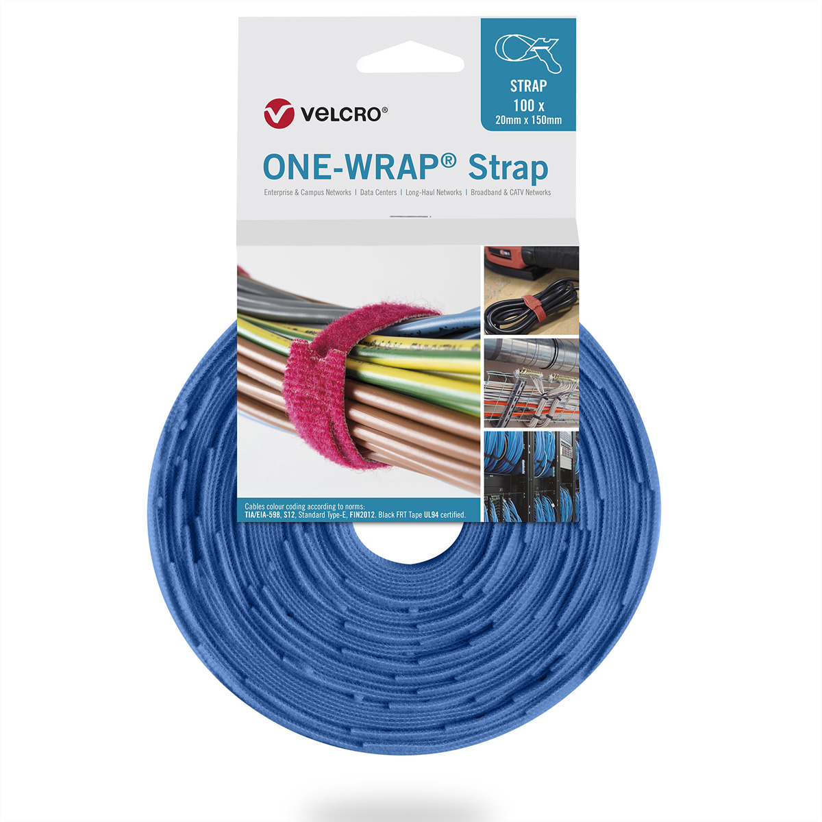 VELCRO® One Wrap® Strap 20mm x 150mm, 100 Stück, blau Kennzeichnung und Befestigung