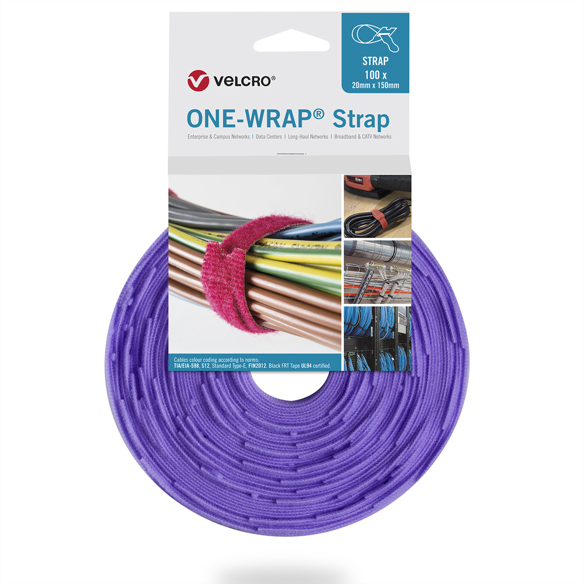 VELCRO® One Wrap® Strap 20mm x 150mm, 100 Stück, violett Kennzeichnung und Befestigung