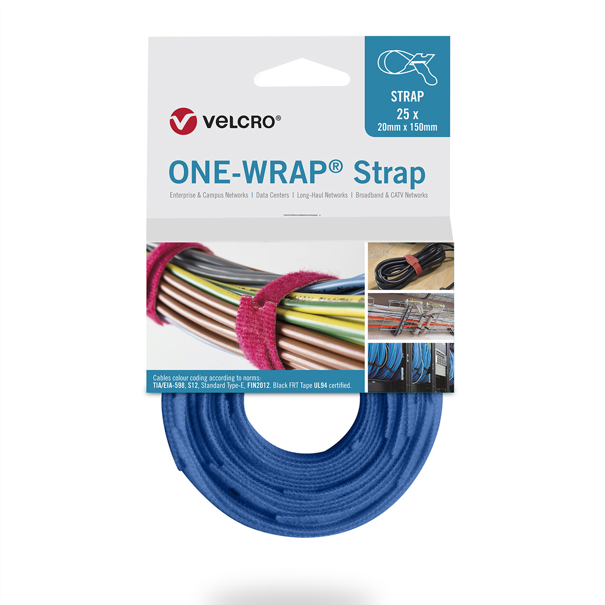 VELCRO® One Wrap® Strap 20mm x 200mm, 25 Stück, blau Kennzeichnung und Befestigung