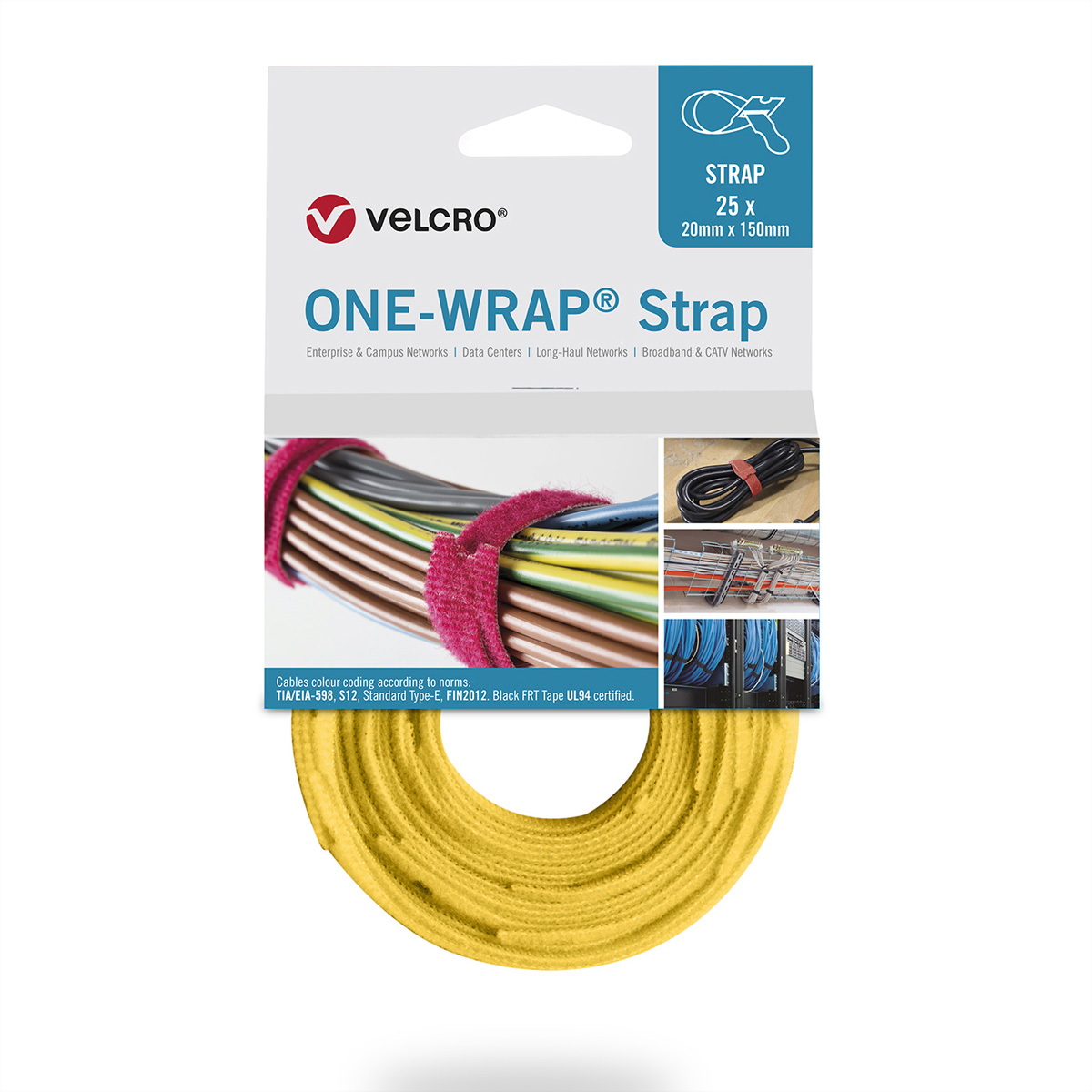 VELCRO® One Wrap® Strap 20mm x 200mm, 25 Stück, gelb Kennzeichnung und Befestigung