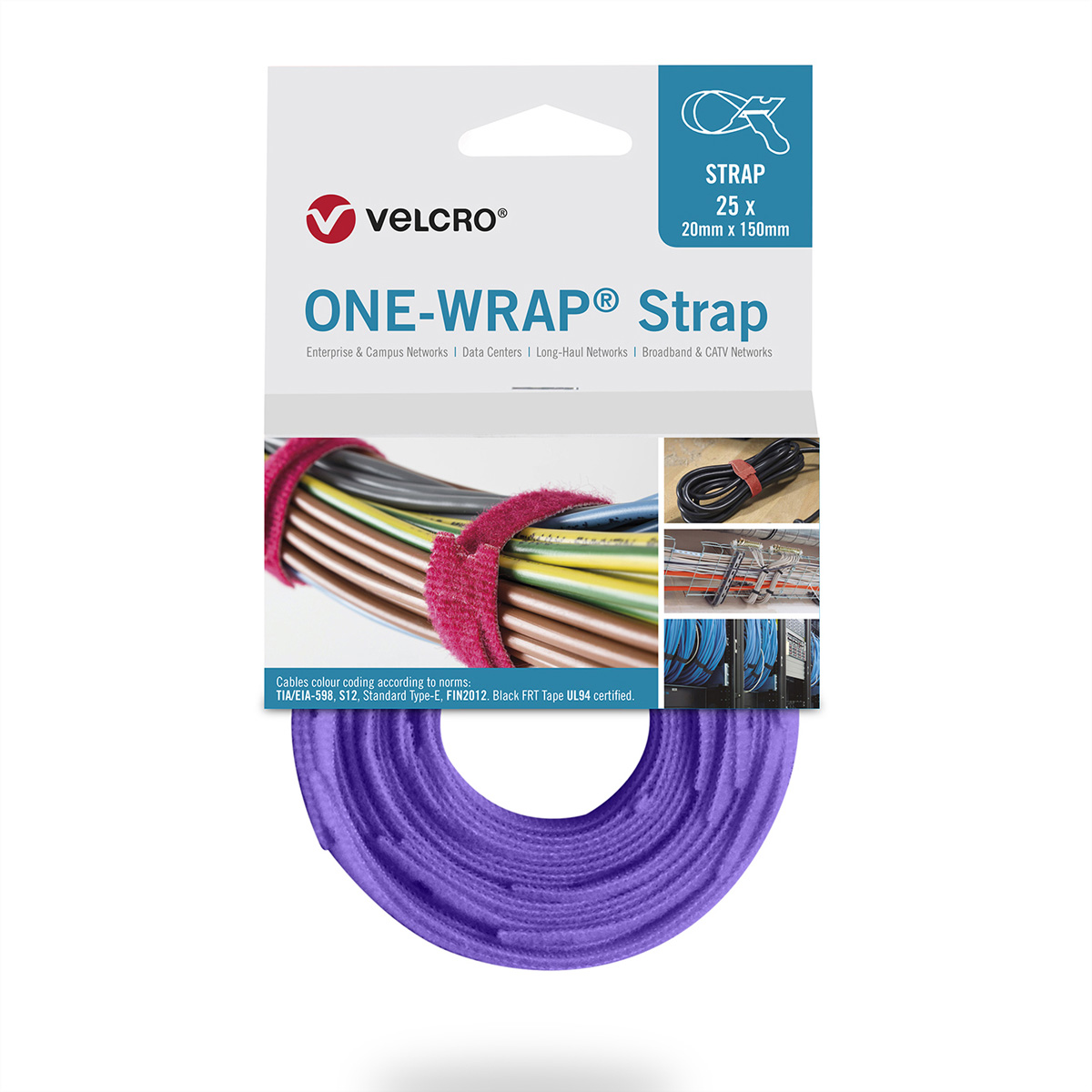 VELCRO® One Wrap® Strap 20mm x 200mm, 25 Stück, violett Kennzeichnung und Befestigung