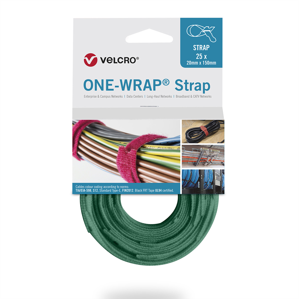 VELCRO® One Wrap® Strap 20mm x 230mm, 25 Stück, grün Kennzeichnung und Befestigung