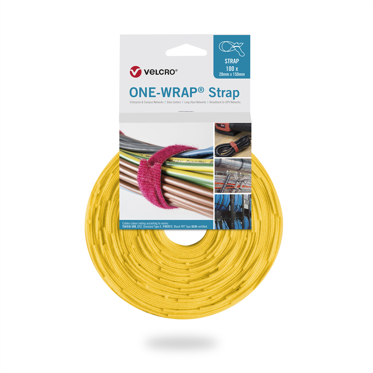 VELCRO® One Wrap® Strap 20mm x 230mm, 100 Stück, gelb Kennzeichnung und Befestigung