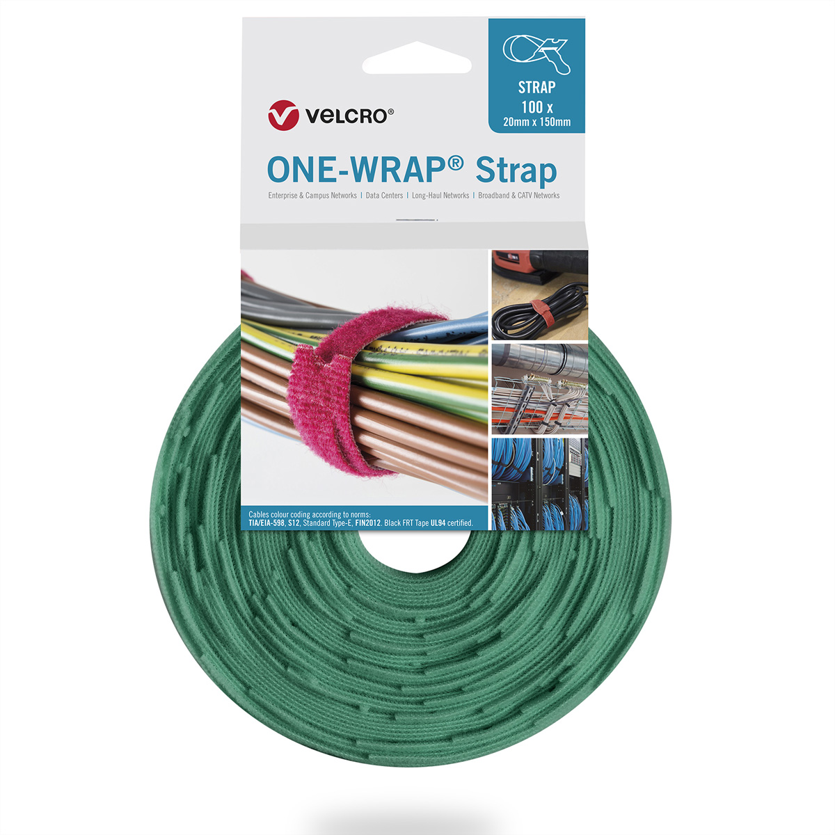 VELCRO® One Wrap® Strap 20mm x 230mm, 100 Stück, grün Kennzeichnung und Befestigung