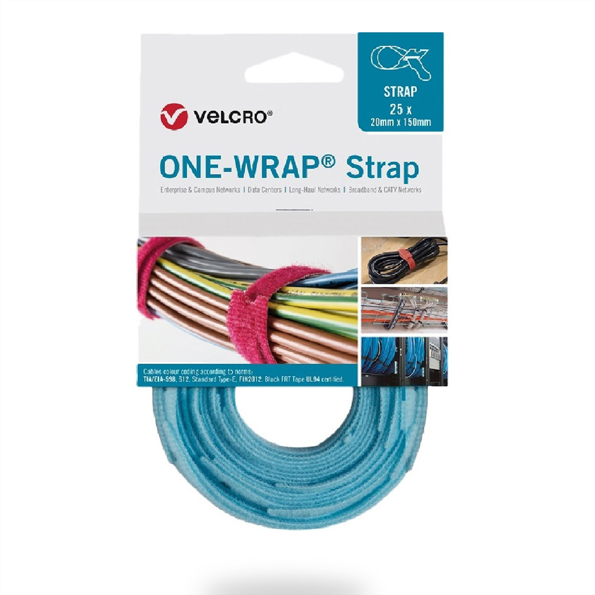 VELCRO® One Wrap® Strap 25mm x 300mm, 25 Stück, türkis Kennzeichnung und Befestigung