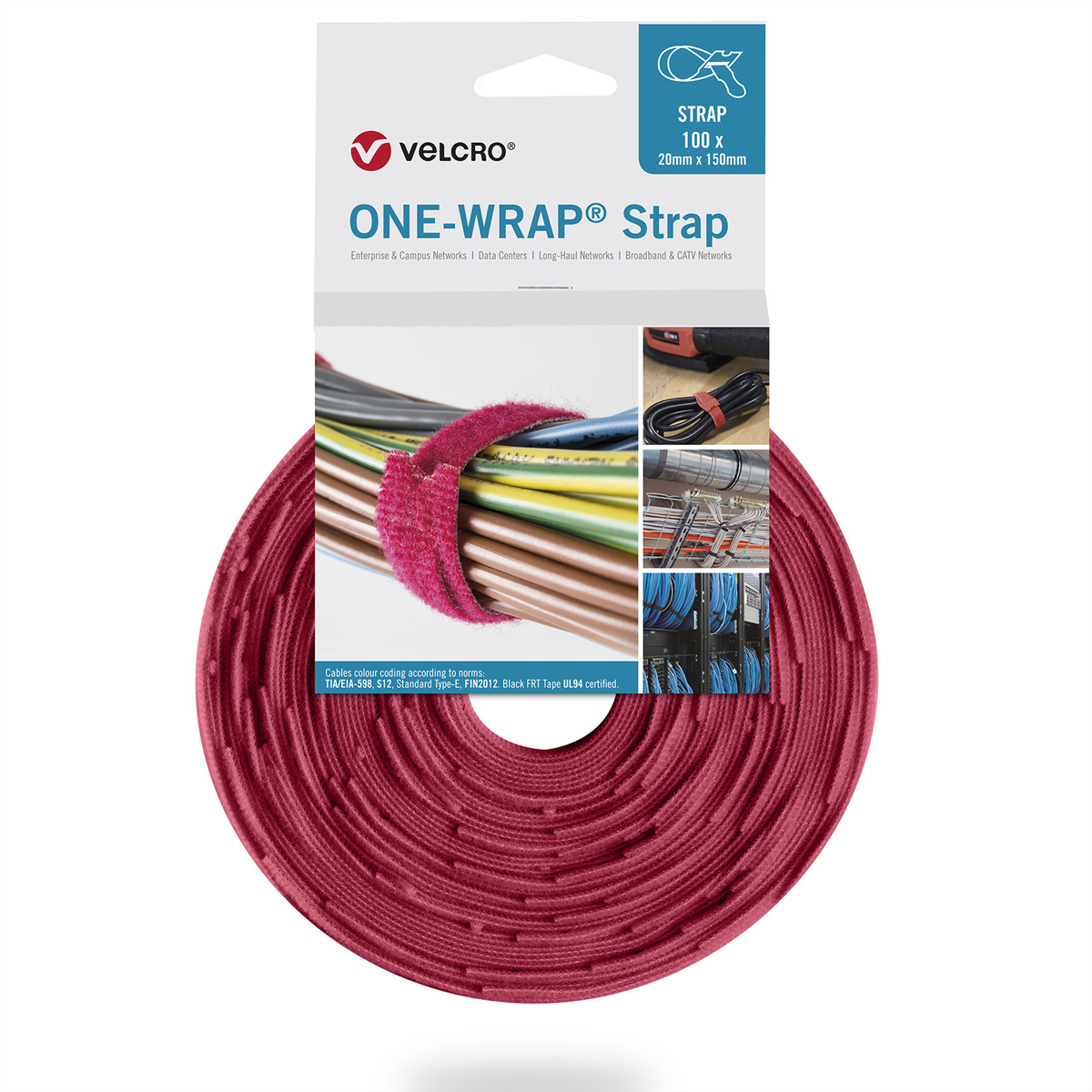 VELCRO® One Wrap® Strap 25mm x 300mm, 100 Stück, rot