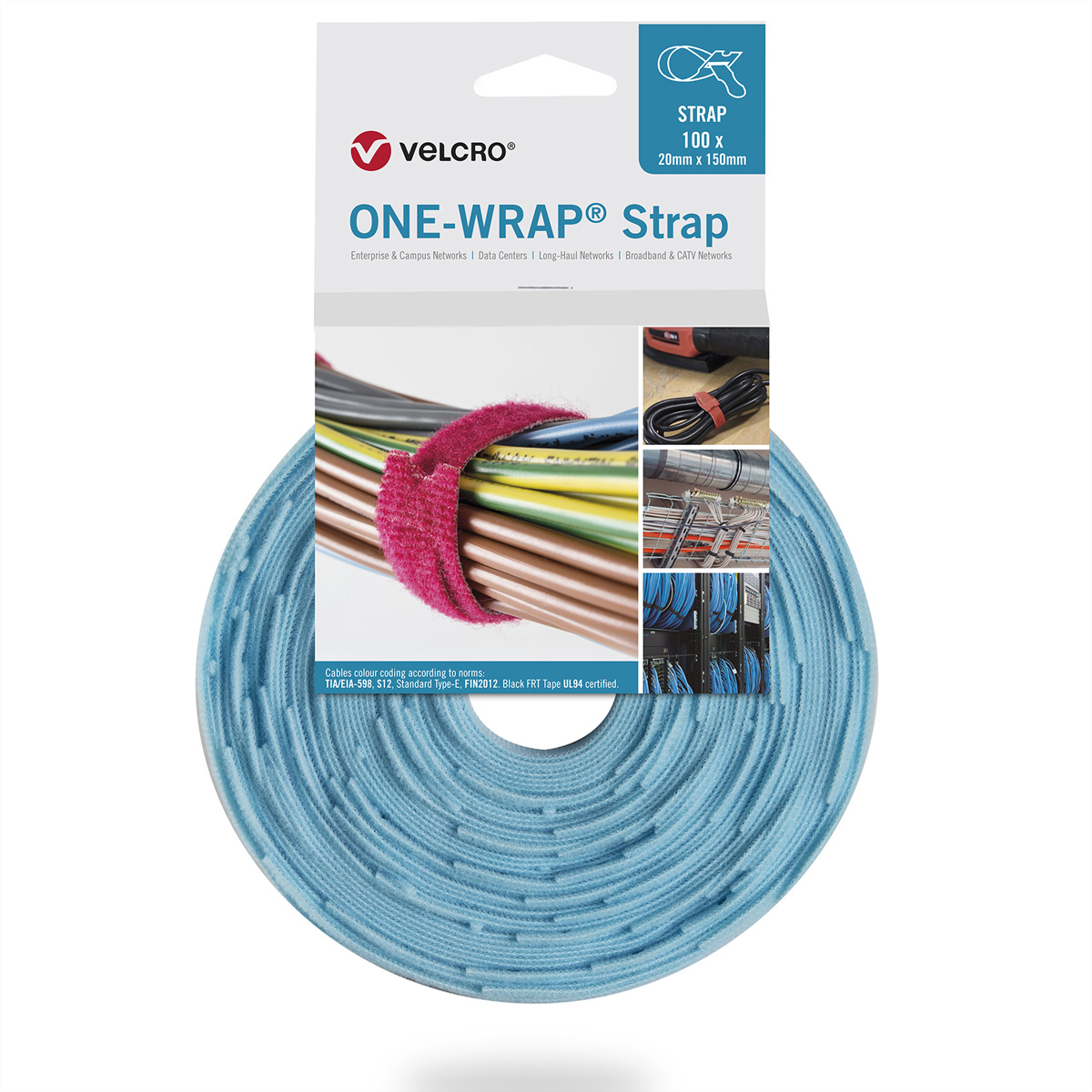VELCRO® One Wrap® Strap 25mm x 300mm, 100 Stück, türkis