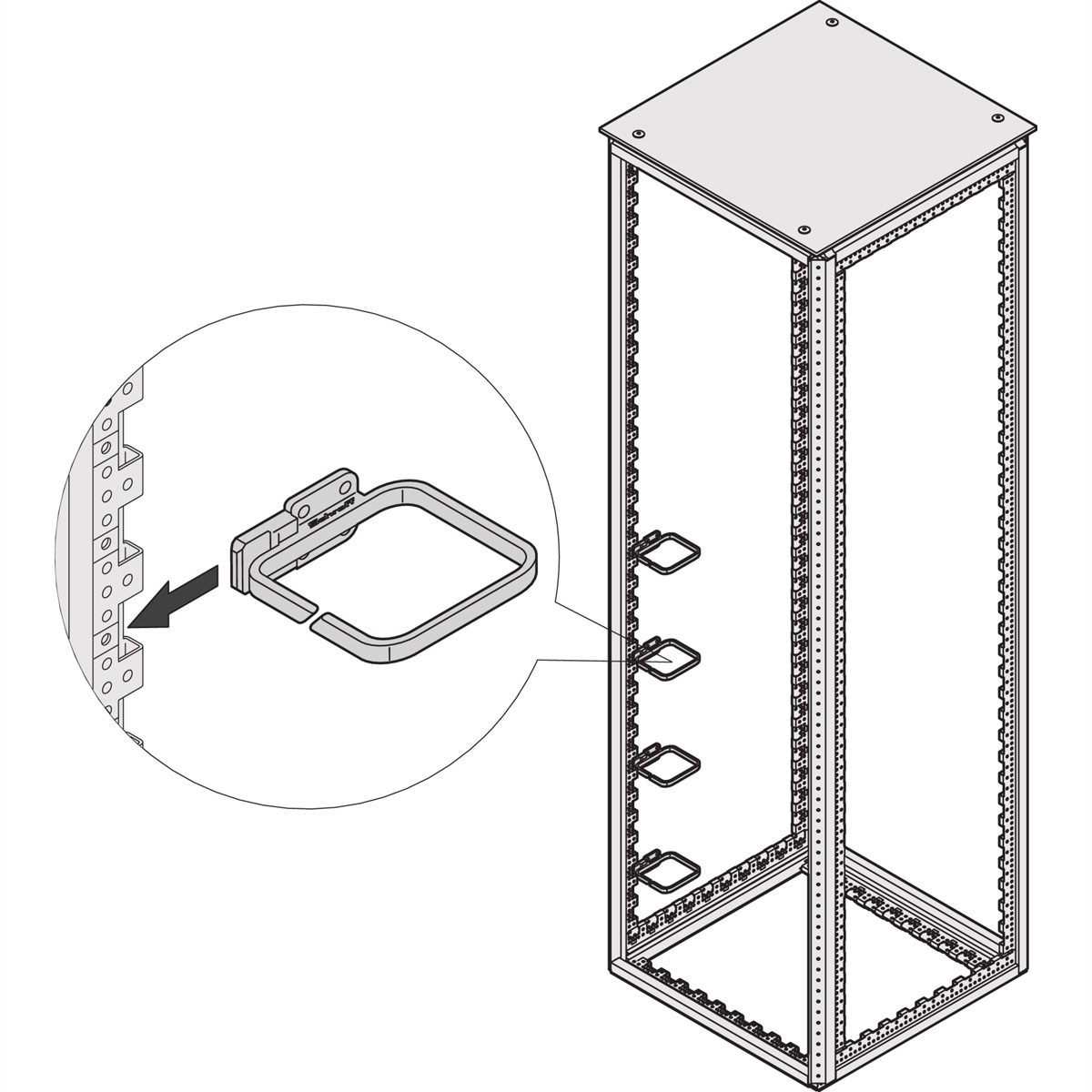 SCHROFF VARISTAR Kabelöse Kunststoff, 100x100, 4 St., an Holm (Schrankbreite 800 mm)