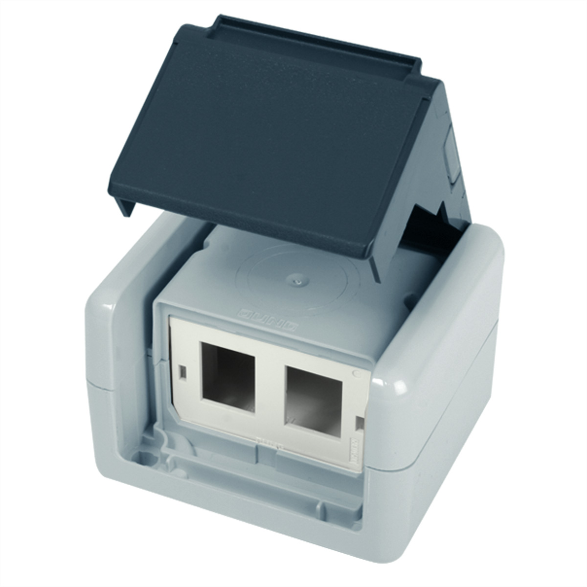 TELEGÄRTNER Gehäuse AP IP44,75x86x58, grau, mit Mont-Einsatz für 2xAMJ-Modul TELEGÄRTNER Gehäuse AP IP44,75x86x58, grau, mit Mont-Einsatz für 2xAMJ-Modul