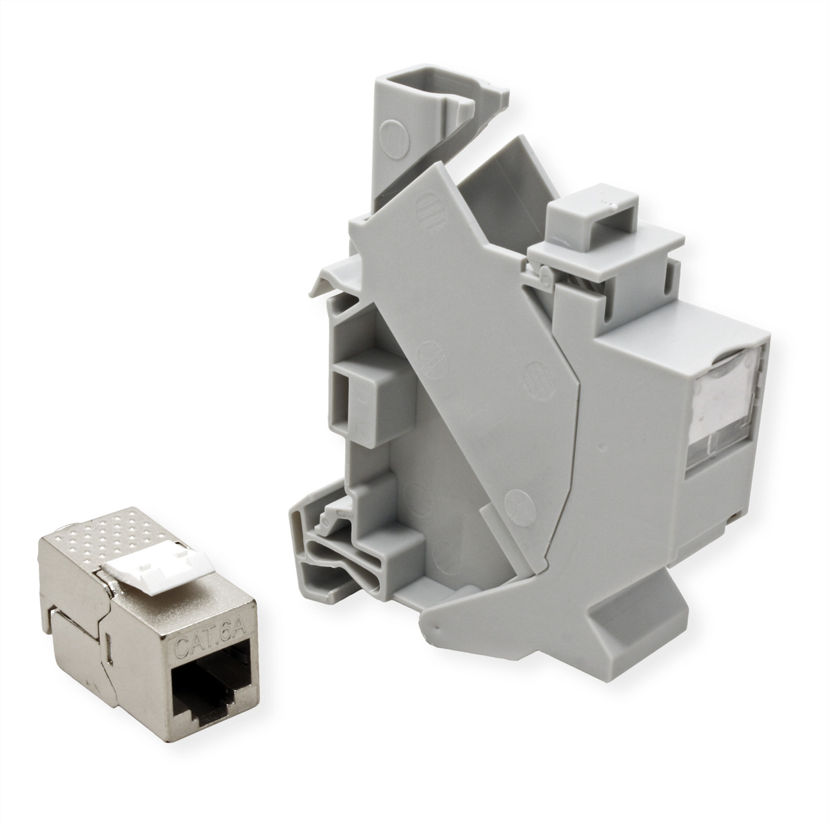 ROLINE Tragschienenadapter für Keystone Module, inkl. Cat.6A Keystone, geschirmt, 45°