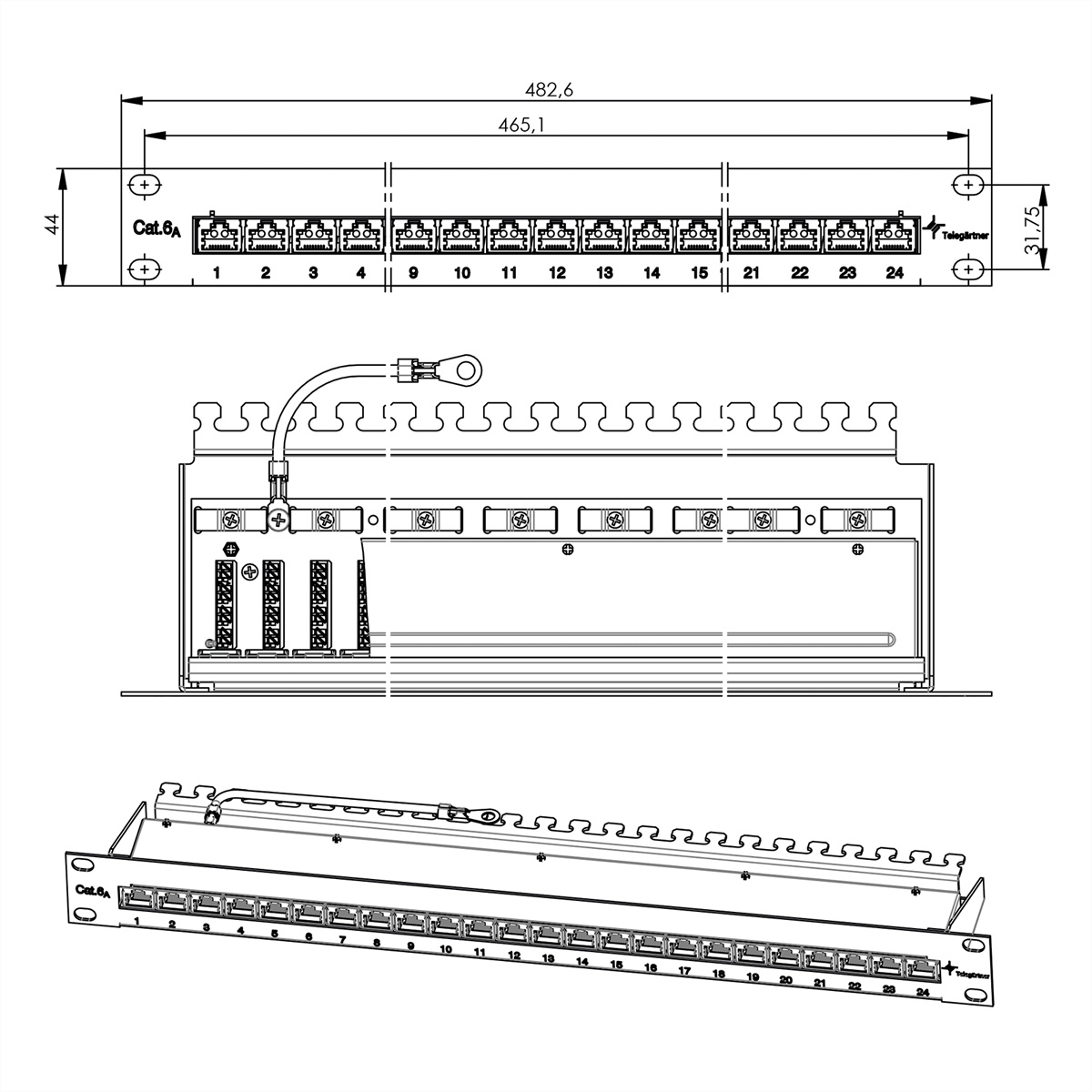 TELEGÄRTNER PatchPanel MPP24-HS Cat.6A RAL 9005 sw