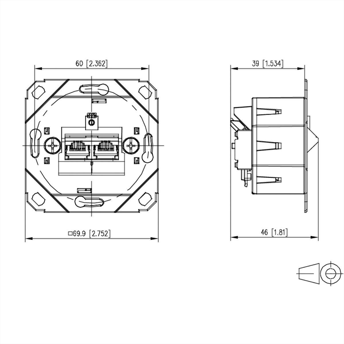 METZ CONNECT E-DAT C6A IDC Dose, 2 Port, UP0, metallisch