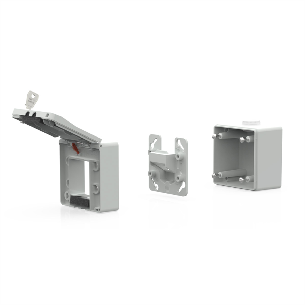 METZ CONNECT IP44 Modul-Aufputz-Gehäuse, Klappdeckel+Schloss, 2Ports unbestückt, grau