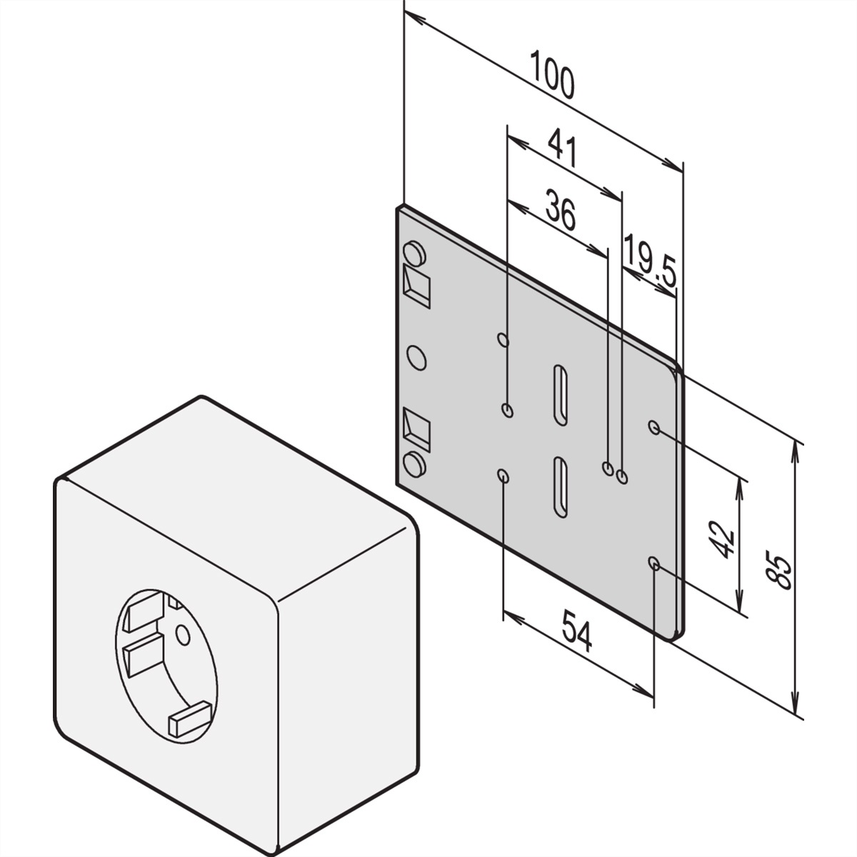SCHROFF Montageplatte für Einzelsteckdosen - MONTAGEPLATTE STECKDOSE