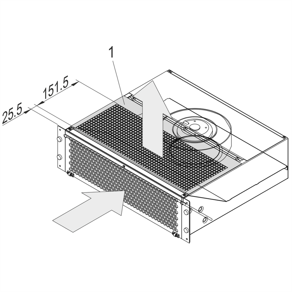 SCHROFF Lüftungsblech mit Schlauchanschlüssen, rückseitig, Aussendurchmesser 80 mm, St, 1 mm, Oberfläche AlZn Lüfter