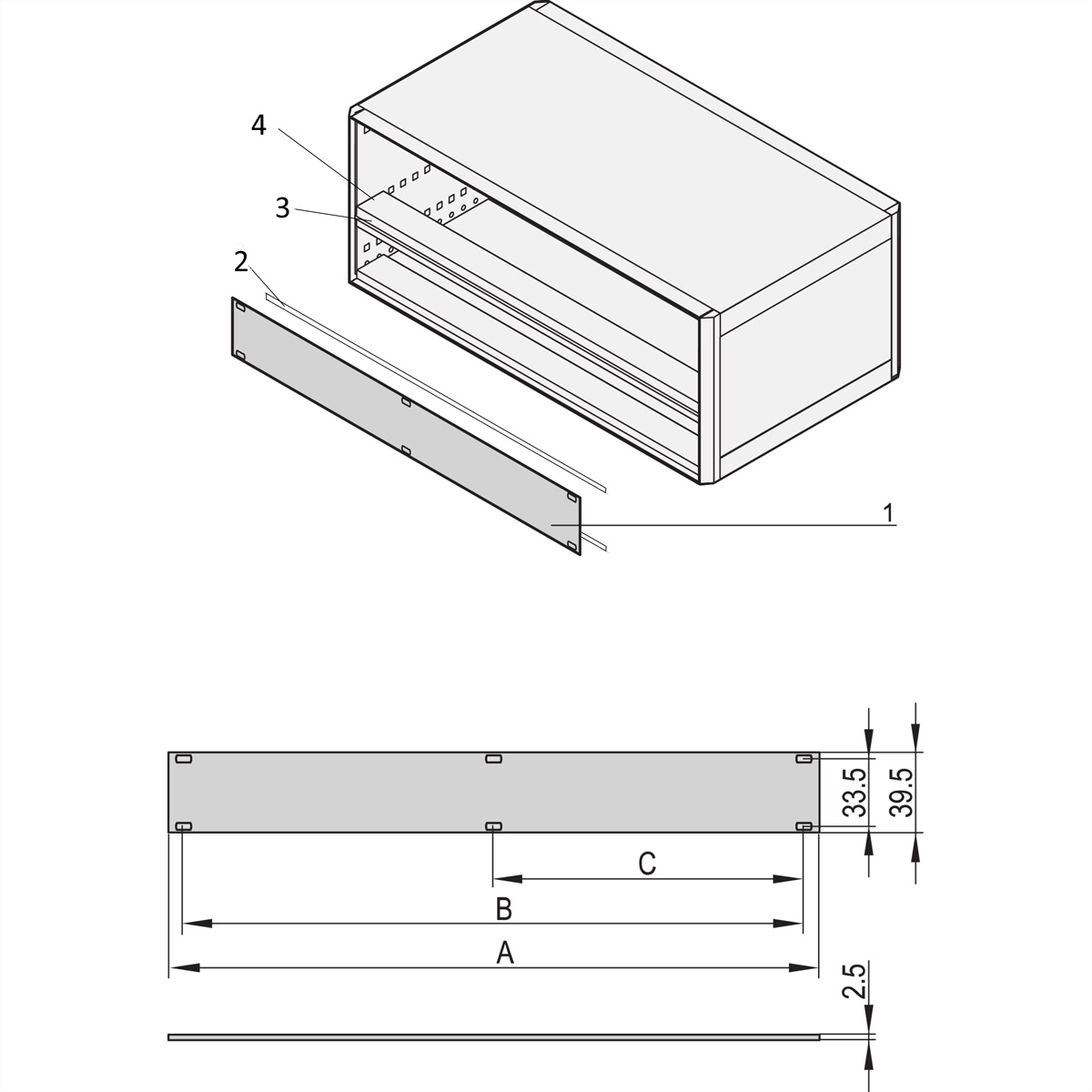 SCHROFF Frontplatte 1 HE - TEILFRONTPLATTE 1HE 42TE Propac PRO