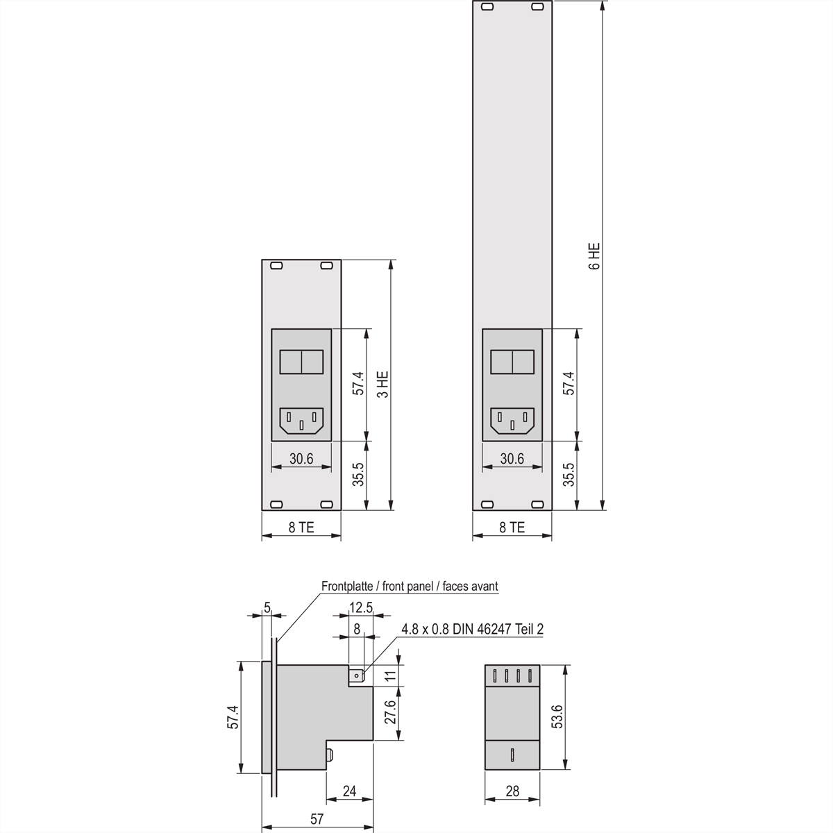 SCHROFF Netzeingangsmodul mit Filter - NETZEINGANGSMODUL 6HE 8TE