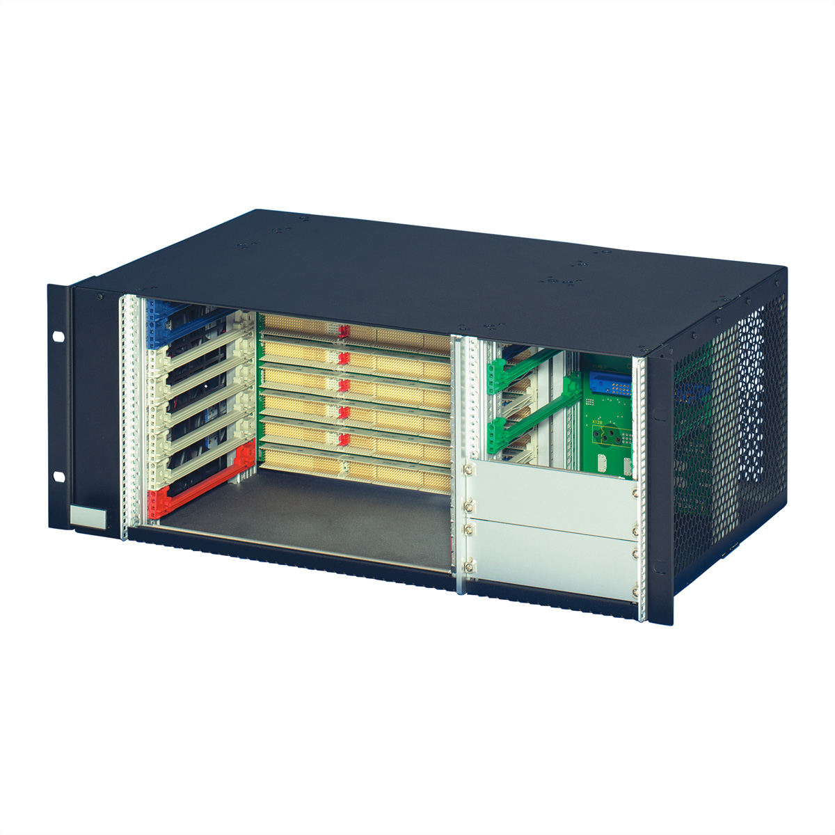 SCHROFF Einschubsystem mit 64 bit CompactPCI-, PSB-, H.110-Busplatine, 6HE horiz. eingebaut mit Rear I/O für 19