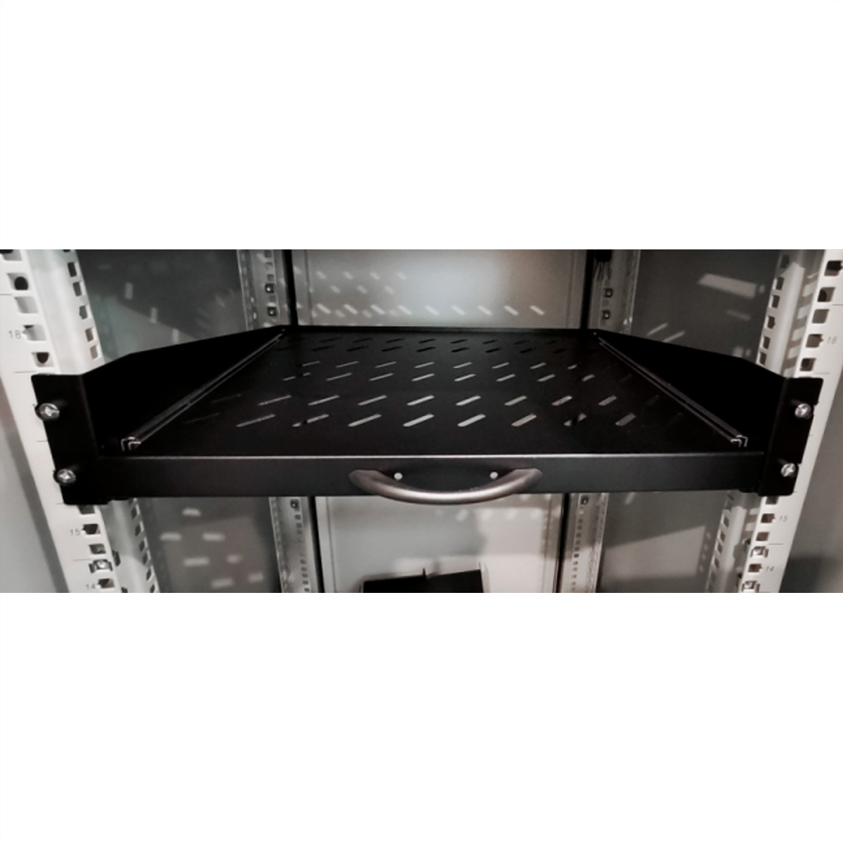 VALUE 19-Zoll-Fachboden ausziehbar, 2 HE, 404 x 350 mm, 30 kg Traglast