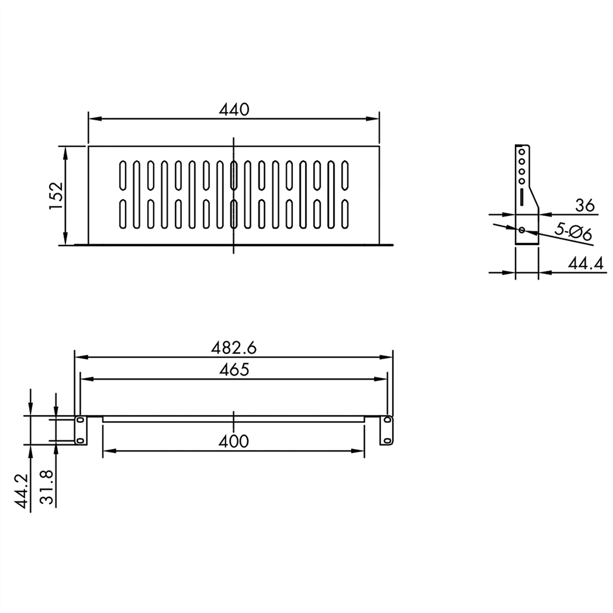 VALUE 19-Zoll-Geräteträger 1 HE, T: 150mm, max. 10 kg, U-Form, schwarz