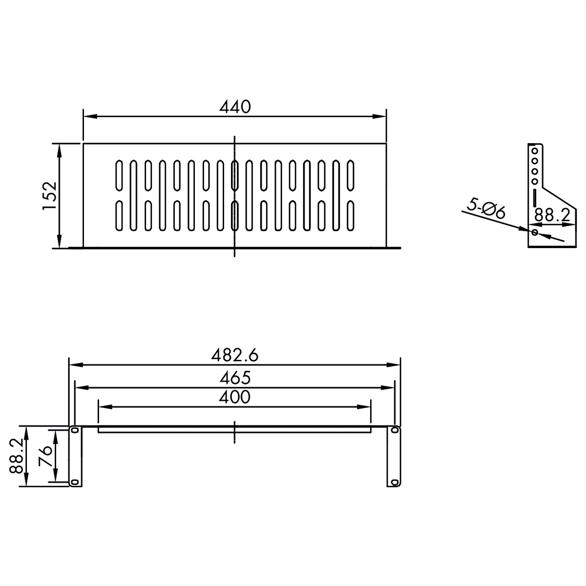VALUE 19-Zoll-Geräteträger 2 HE, T: 150mm, max. 15 kg, U-Form, schwarz
