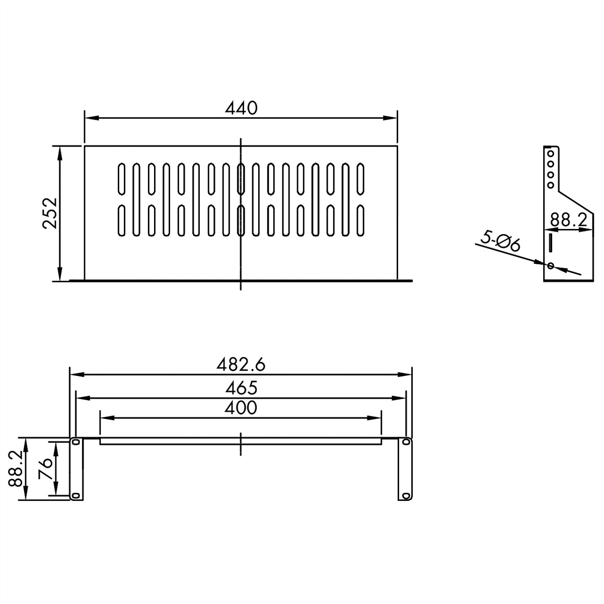 VALUE 19-Zoll-Geräteträger 2 HE, T: 250mm, max. 15 kg, U-Form, schwarz