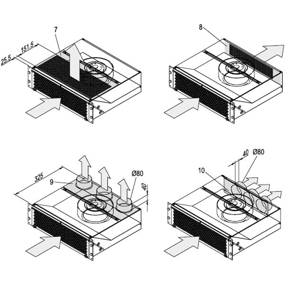SCHROFF Lüftungsblech vorn, St, 1 mm, Oberfläche AlZn - LUEFTUNGSBL.VORN.PERF.VERP.