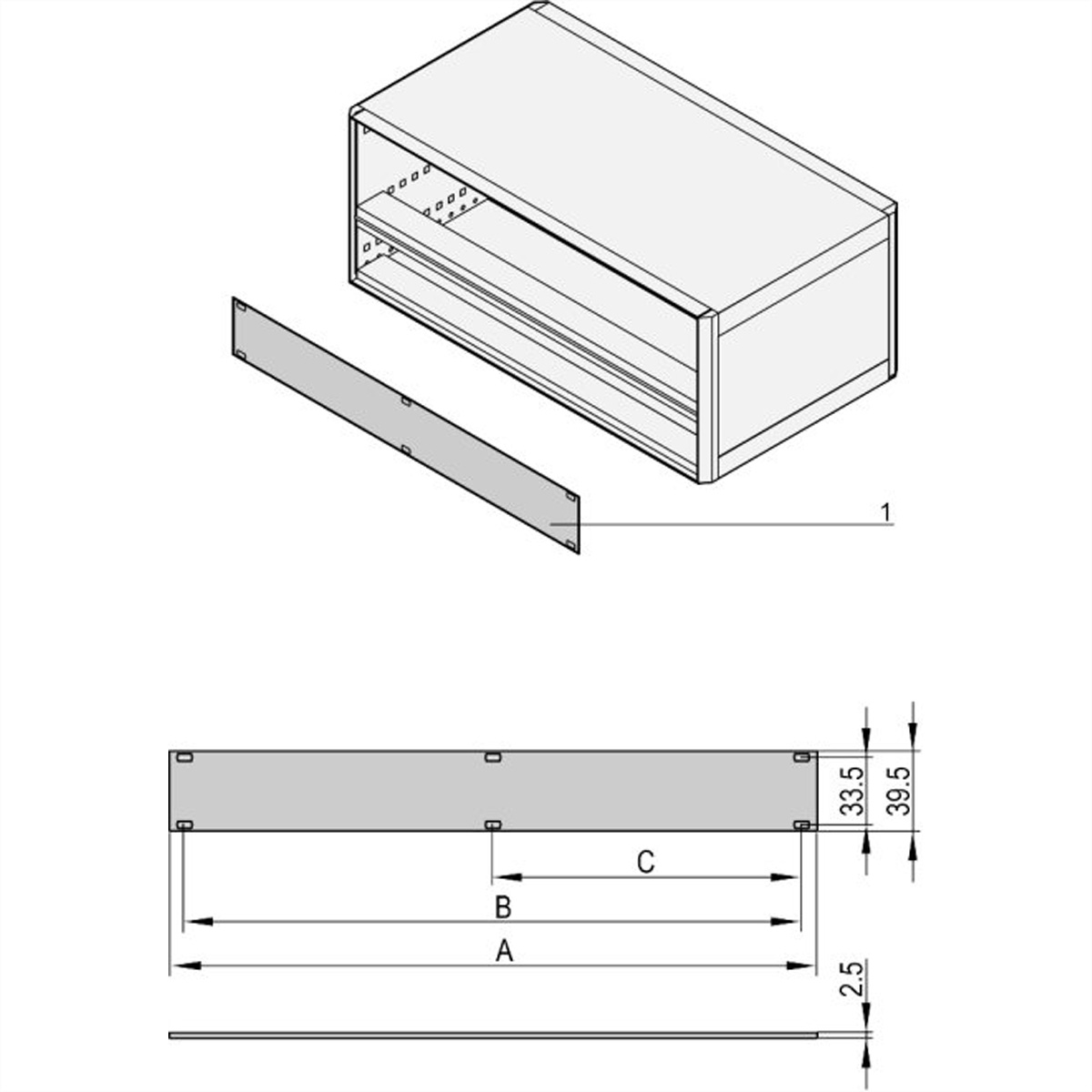 SCHROFF Frontplatten ungeschirmt - TEILFRONTPLATTE 1HE 84TE